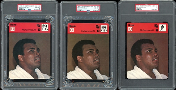 1976-80 Sportscaster French #01-03 Muhammad Ali Group Of Three (3) PSA Graded