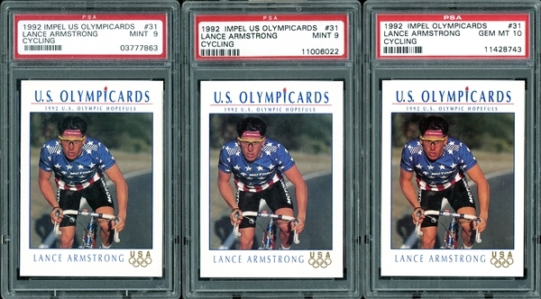 1992 Impel #31 Lance Armstrong Rookie Group Of Three (3) All PSA Graded