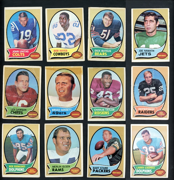 1970 Topps Football Group Of 190/263 With Total 475 Cards Includes Stars & Hofers