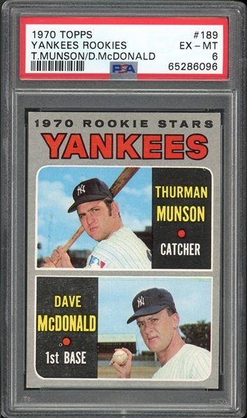 1970 Topps #189 Yankees Rookies Munson/McDonald PSA 6 EX-MT