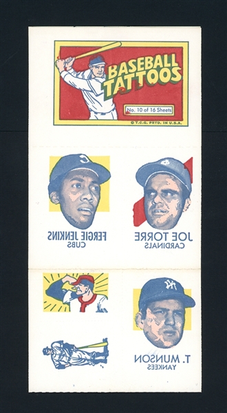 1971 Topps Baseball Tattoos Sheet With Clemente And Munson