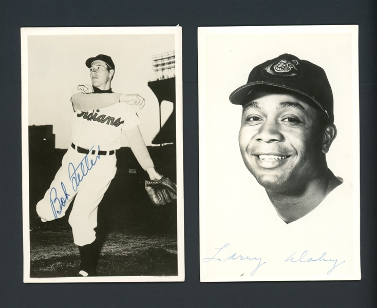 Group Of Two (2) Signed Postcards Featuring Feller And Doby