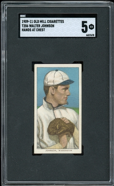 1909-11 T206 Old Mill Walter Johnson Hand At Chest SGC 5 EX