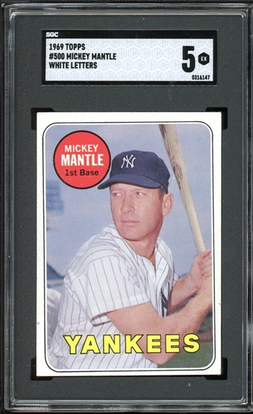 1969 Topps White Letters #500 Mickey Mantle SGC 5 EX
