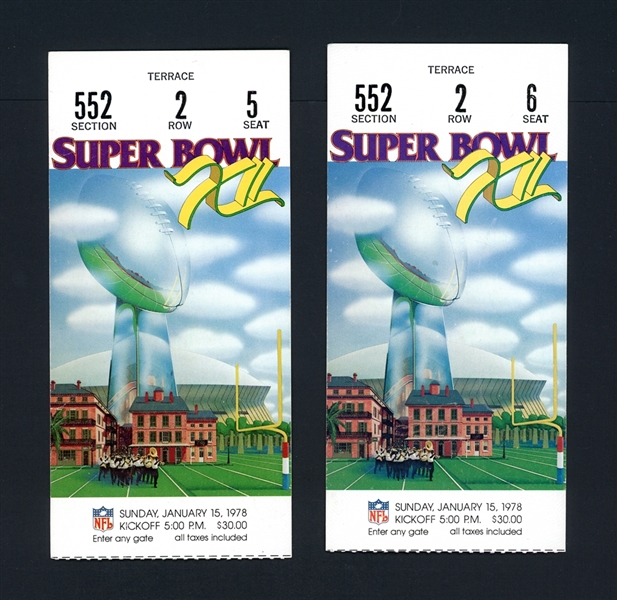 1978 Superbowl XII Pair Of Two (2) Ticket Stubs
