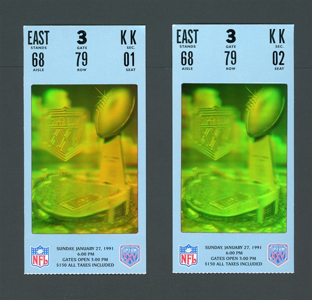 1991 Superbowl XXV Pair Of Two (2) Ticket Stubs