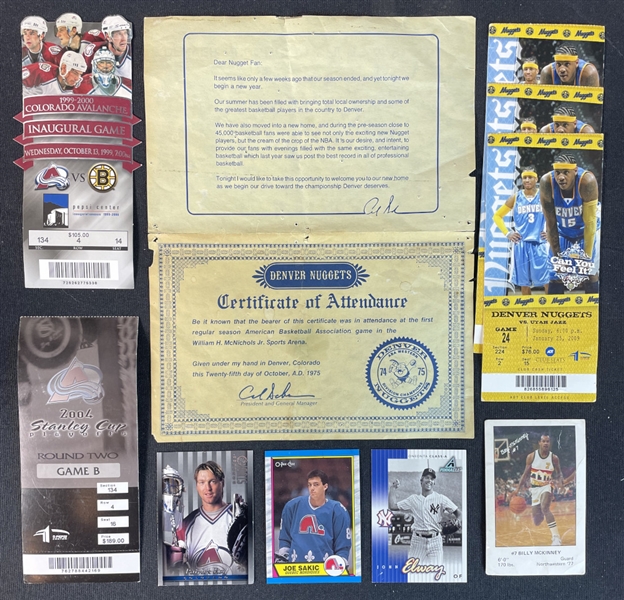 Collection of Denver Sports Memorabilia With Sakic Rookie Card