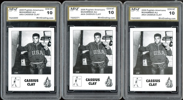 2006 Pugilato Americano Muhammad Ali Aka Cassius Clay Group Of Three (3) Mint Grading GEM MINT 10