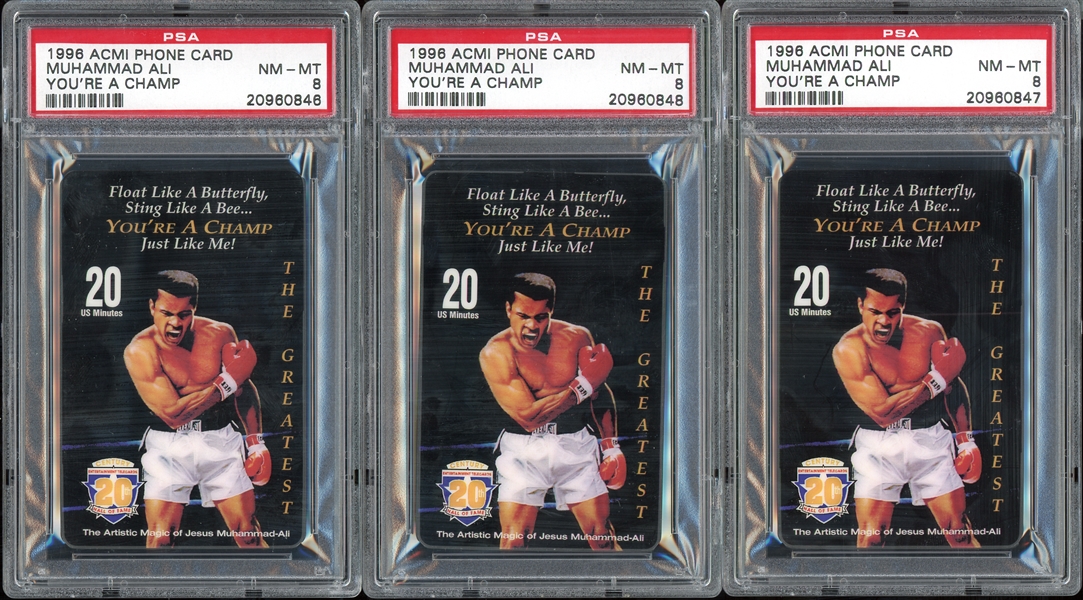 1996 Acmi Phone Card "Youre A Champ" Group Of Three (3) PSA 8 