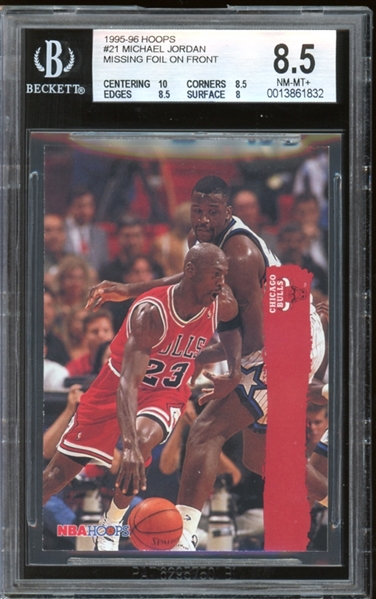 1995-96 Hoops #21 Michael Jordan Missing Foil On Front BGS 8.5 NM-MT+