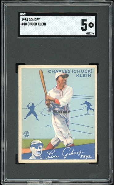 1934 Goudey #10 Chuck Klein SGC 5 EX