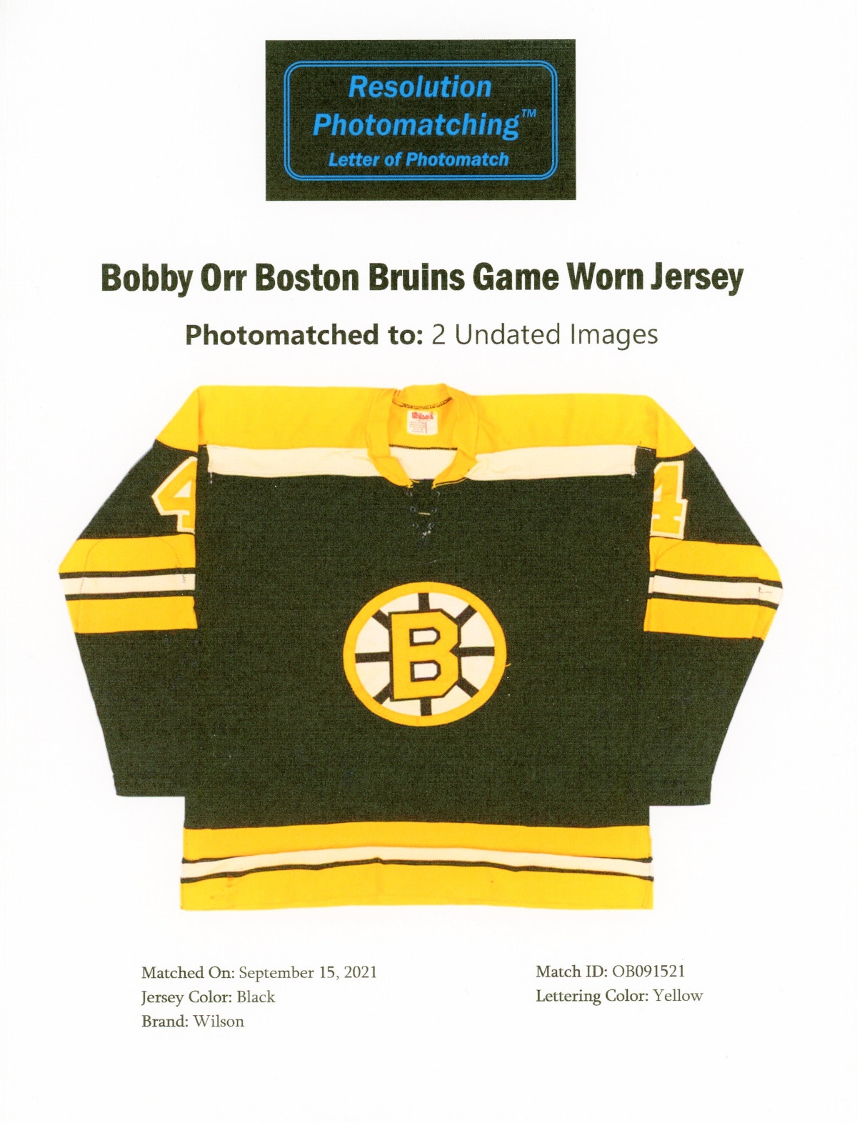 1969-70 Bobby Orr Game Worn Photo-Matched Boston Bruins Jersey