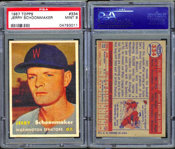 1957 Topps #334 Jerry Schoonmaker PSA 9 MINT