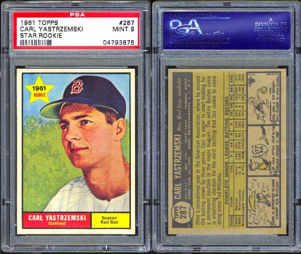 1961 Topps #287 Carl Yastrzemski Star Rookie PSA MINT 9