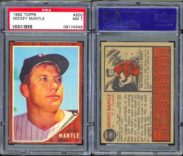 1962 Topps #200 Mickey Mantle PSA 7 NM