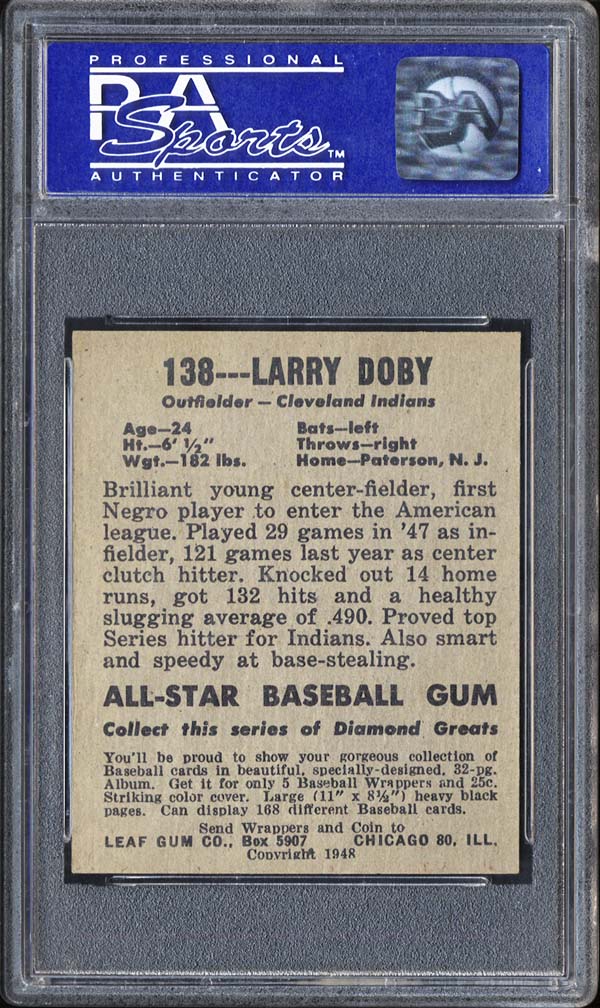 1948 LEAF #138 LARRY DOBY CLEVELAND INDIANS ROOKIE REPRINT CARD –