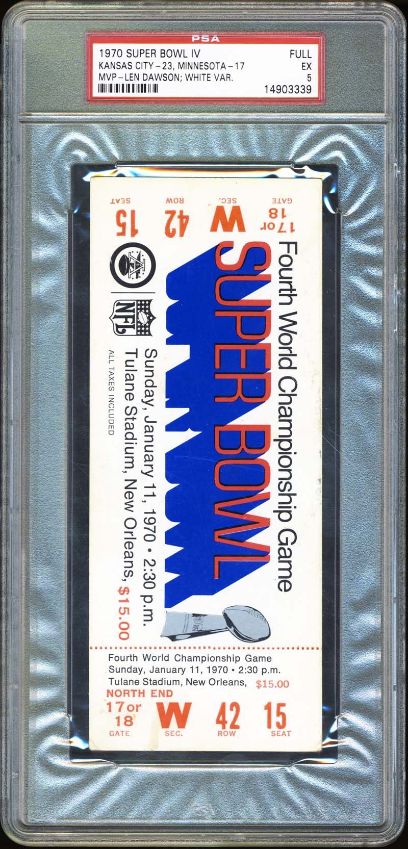 1970 Super Bowl IV Football Ticket Stub PSA EX 5. Offered is a, Lot #10592