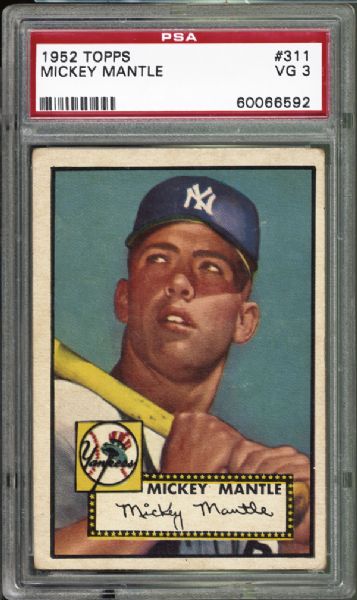 1952 Topps #311 Mickey Mantle PSA 3 VG