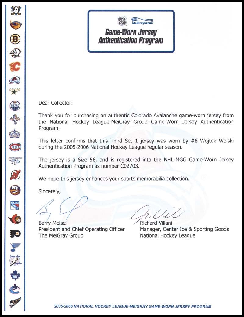 Wojtek Wolski Autographed Game-Worn Colorado Avalanche Jersey