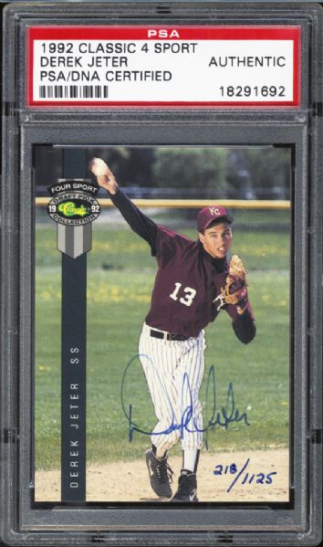 1992 Classic 4 Sport Derek Jeter Autograph PSA/DNA Authentic