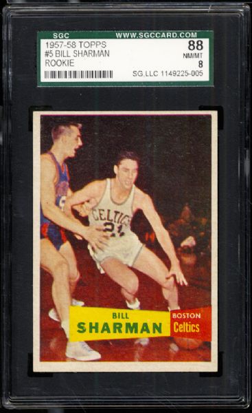 1957-58 Topps #5 Bill Sharman SGC 88 NM/MT 8