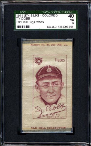 1911 S74 Silks Old Mill Cigarettes Ty Cobb SGC 40 VG 3