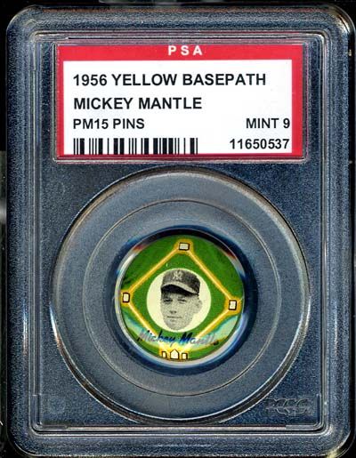 1956 Yellow Basepath Mickey Mantle Pin PSA 9 MINT