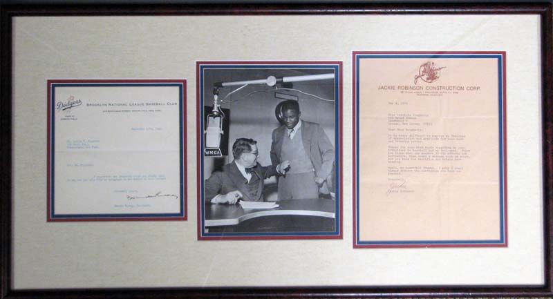 Lot Detail - Jackie Robinson & Branch Rickey Photo of Contract Signing With  Rickey Signed Cut In 16x18 Matted Display (JSA)