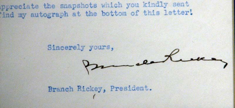 Lot Detail - Jackie Robinson & Branch Rickey Photo of Contract Signing With  Rickey Signed Cut In 16x18 Matted Display (JSA)