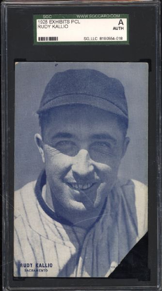 1928 Exhibits PCL Rudy Kallio SGC AUTHENTIC