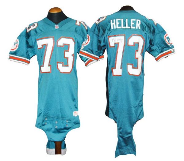 1992 Ron Heller Miami Dolphins Game-Used and Signed Jersey