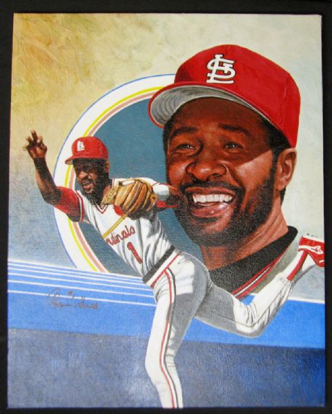 Ozzie Smith Signed Leon Wolf 16x20 Original Oil Painting