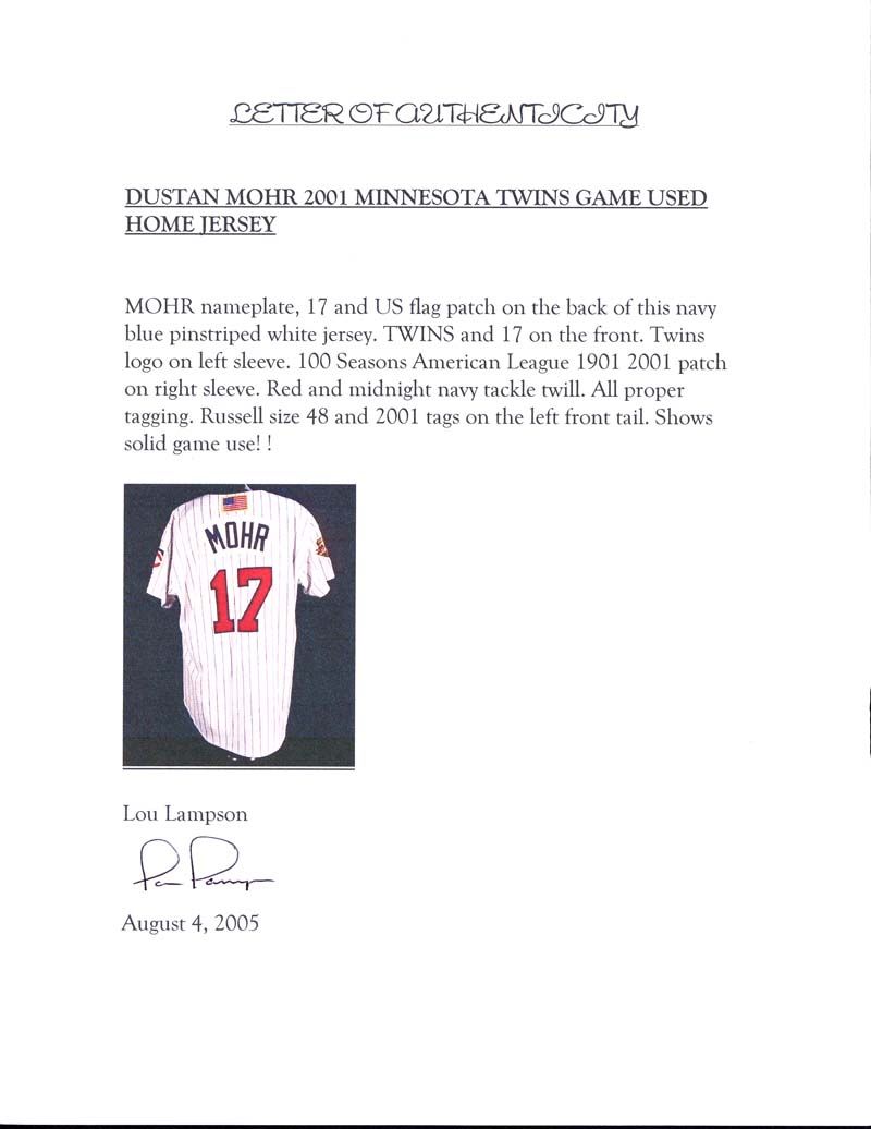 Minnesota Twins Authentic Game Used Russell Athletic 2001 MLB