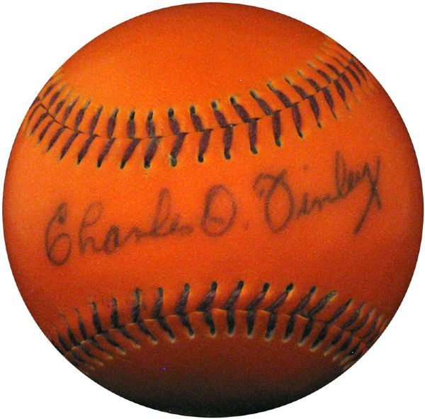 Official Charles O. Finley Autographed Orange Baseball