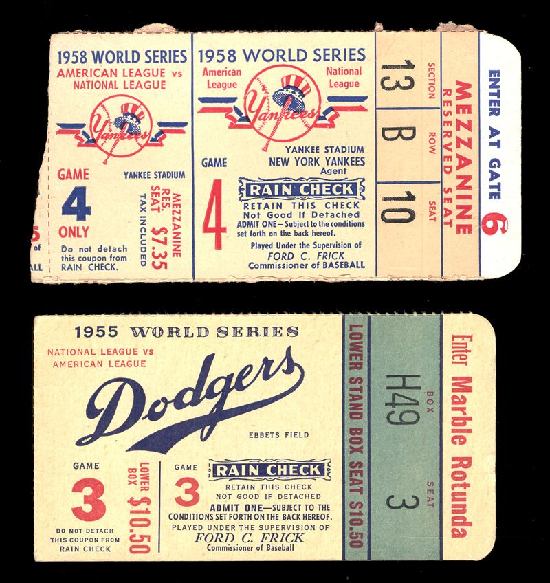 Lot Detail 1955 Brooklyn Dodgers And 1958 New York Yankees World Series Ticket Stubs Group Of 2