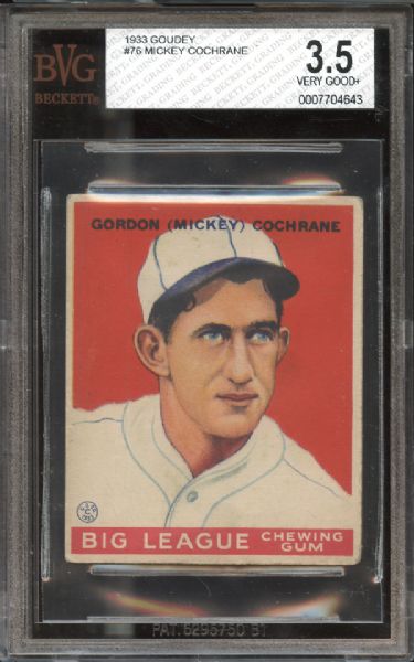 1933 Goudey #76 Mickey Cochrane BVG 3.5 VG+