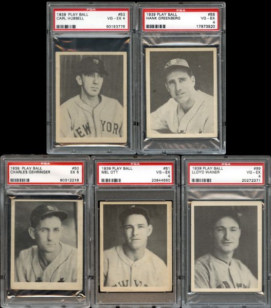 1939 Play Ball Group of HOFers 5 PSA Graded Cards