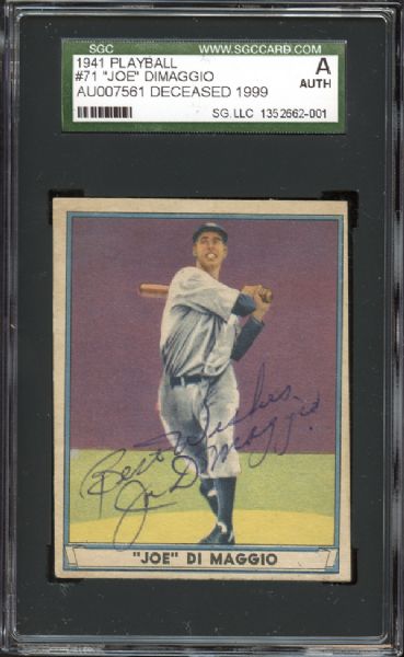 1941 Play Ball #71 Joe DiMaggio Autographed PSA Authentic