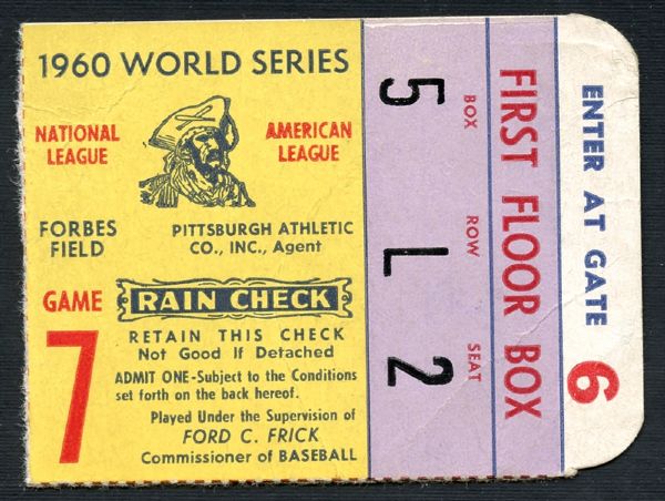 1960 World Series Game 7 (Mazeroski) Ticket Stub