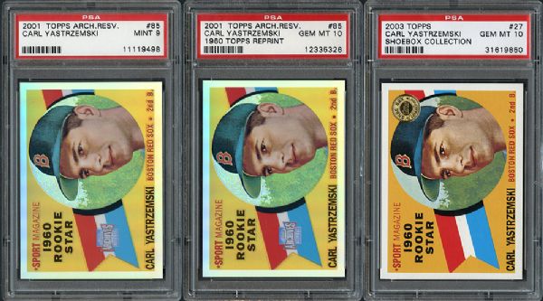 2001-2004 Topps Carl Yastrzemski Rookie Card Re-Issue Group of (4) All PSA 9 & 10