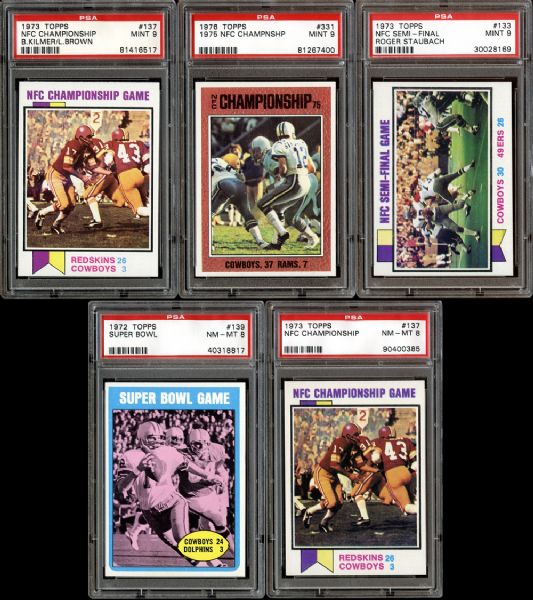 1970s Topps Group of (5) Dallas Cowboys Highlights Cards All PSA Graded