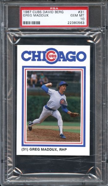 1987 Cubs David Berg #31 Greg Maddux PSA 10 GEM MINT