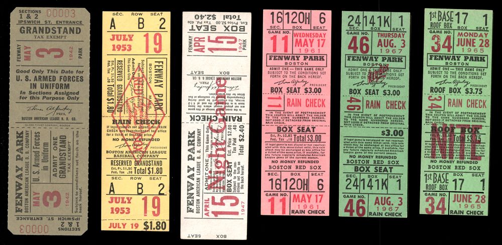 Lot Detail - Group of (6) Vintage Boston Red Sox Fenway Park Full Tickets  from 1942-1967