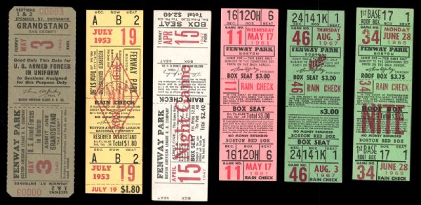 Group of (6) Vintage Boston Red Sox Fenway Park Full Tickets from 1942-1967 