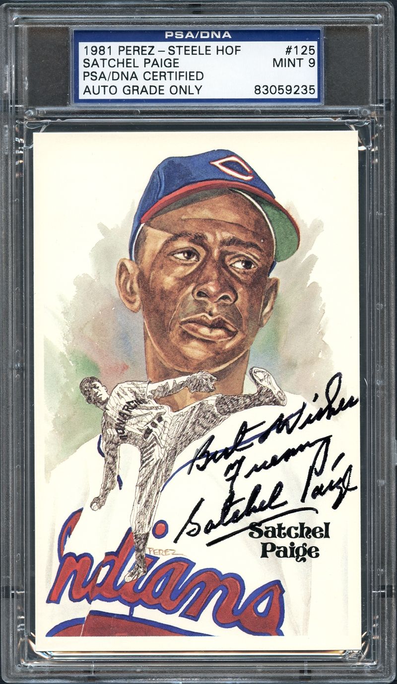 Lot Detail - 1981 Perez Steele HOF #125 Satchel Paige Autographed PSA/DNA 9  MINT