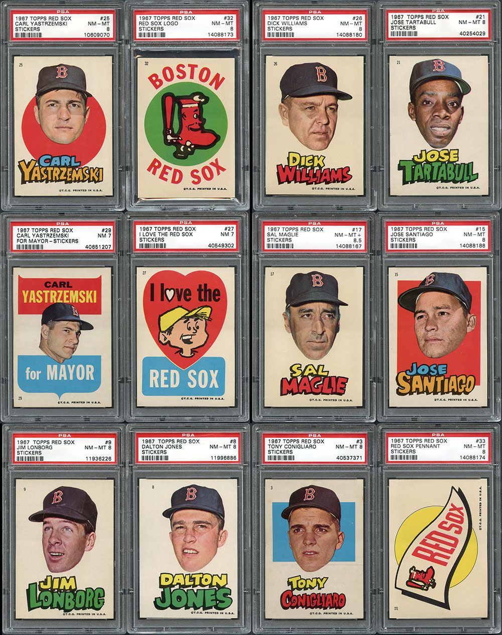 Lot Detail - 1967 Topps Red Sox Stickers Complete Set All PSA Graded