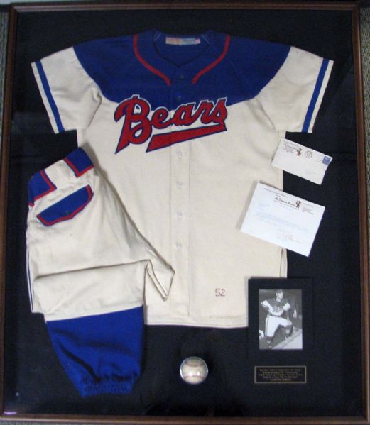 1952 Denver Bears "Strike Zone" Full Uniform And 1952 Denvers Bears Autographed Ball Framed Display