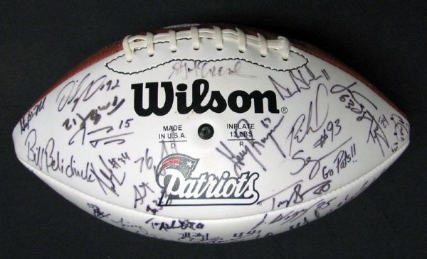 2001-2002 New England Patriots Super Bowl XXXVI Team-Signed Football with (55) Signatures