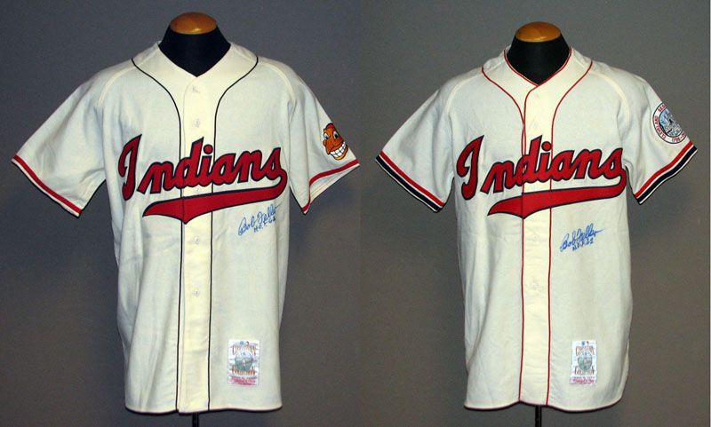 Lot Detail - Bob Feller Signed Mitchell and Ness Cleveland Indians Jersey  Group of (2)
