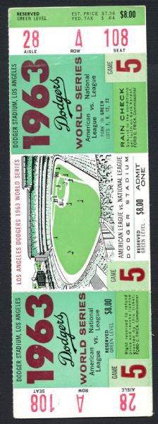 1963 World Series Game 5 Full Ticket